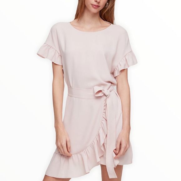 Wilfred Aritzia Ninette Ruffle Wrap Dress in Rose Quartz - Picture 1 of 13